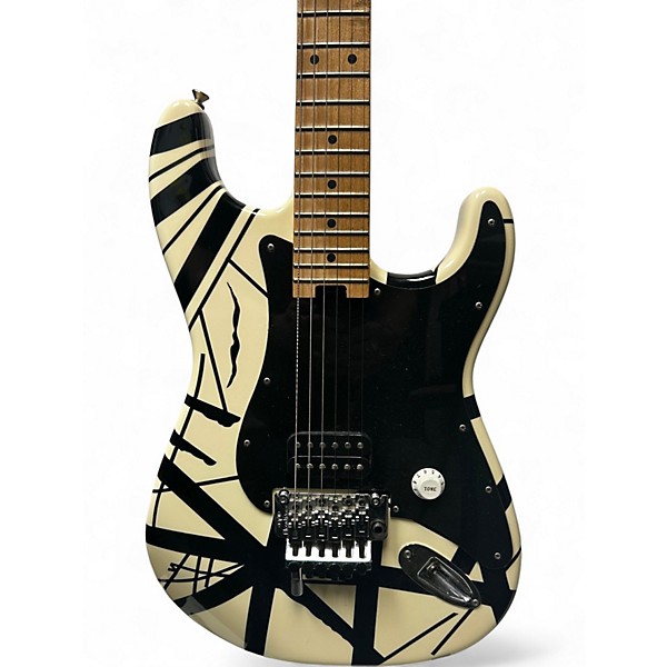 Used EVH Striped Series Red with Black and White Stripes Solid Body Electric Guitar