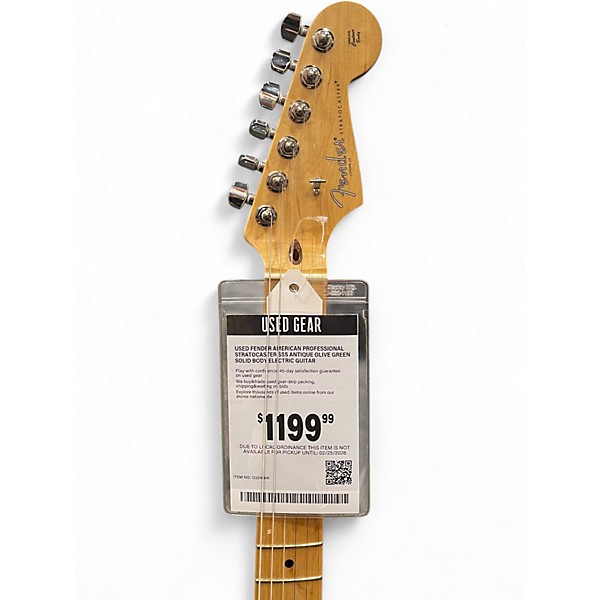 Used Fender American Professional Stratocaster SSS Antique Olive Green Solid Body Electric Guitar