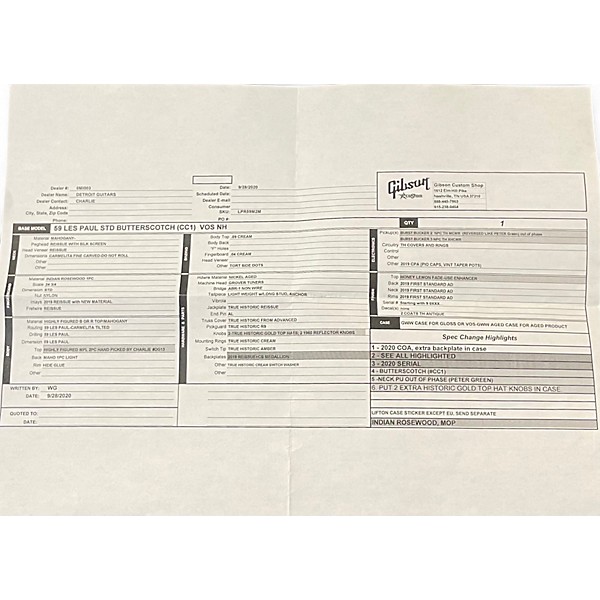 Used Gibson Custom Shop M2M 59 Les Paul Standard CC1 Vos NH Butterscotch Solid Body Electric Guitar