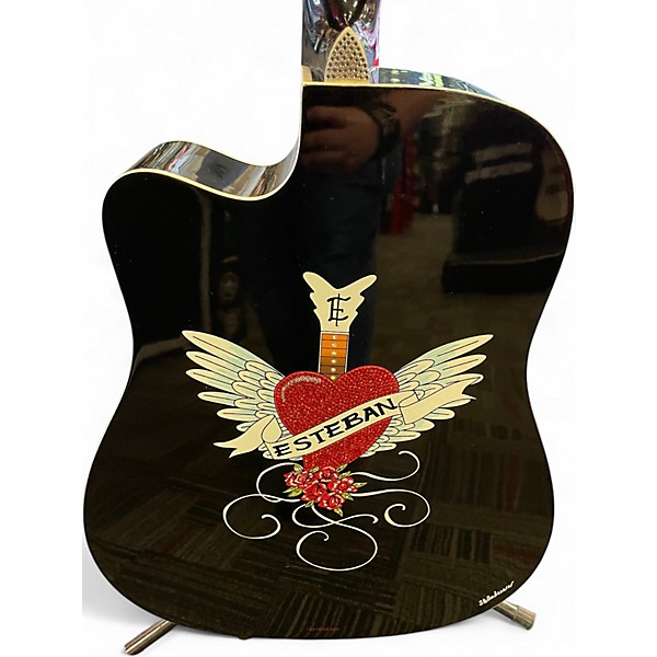 Used Esteban crystal heart black and white Acoustic Electric Guitar