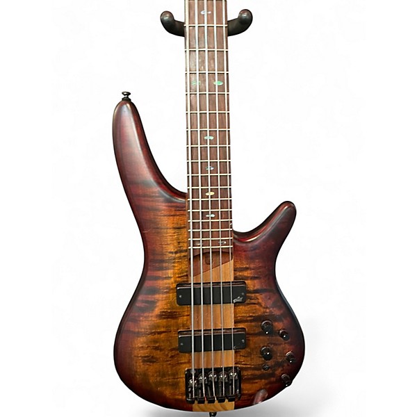 Used Ibanez SR875 W/AGUILAR PICKUPS/DROP TUNER BROWN TOPAZ BURST FLAT Electric Bass Guitar