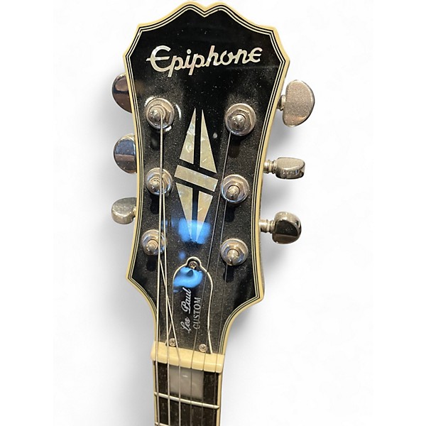Used Epiphone Les Paul Custom Black and Silver Solid Body Electric Guitar