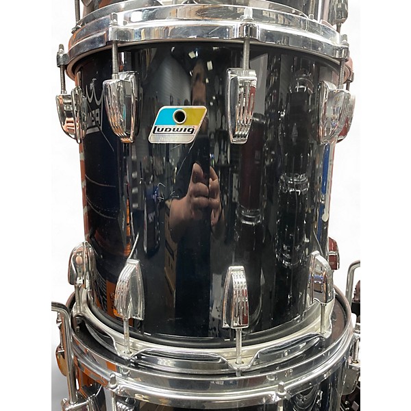 Vintage 1980s Ludwig 5 Piece Pro Beat Black Drum Kit