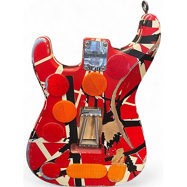 Used EVH Striped Series Frankie Red with Black and White Stripes Solid Body Electric Guitar