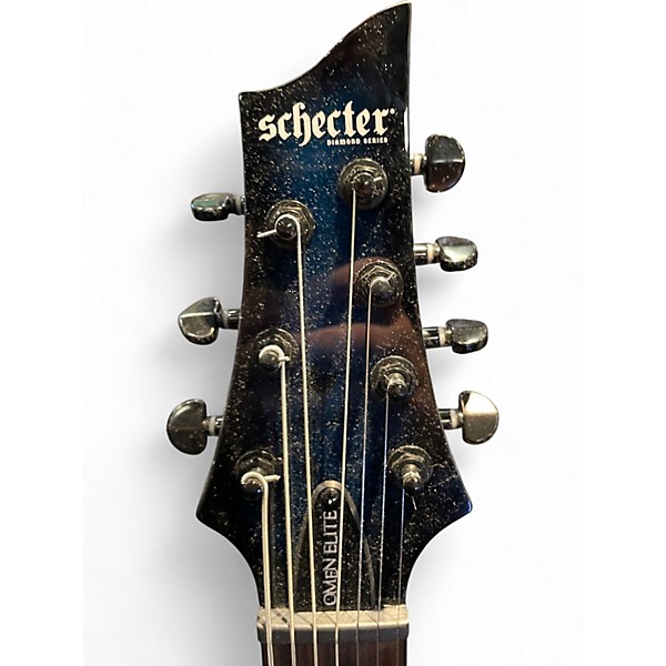 Used Schecter Guitar Research Omen Elite 7 See-Thru Blue Burst Solid Body Electric Guitar