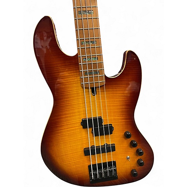 Used Ivy 5 String PJ Flame Top Sunburst Electric Bass Guitar