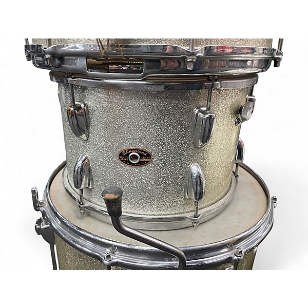Vintage 1960s Slingerland 4 Piece Shell Pack Silver Sparkle Drum Kit