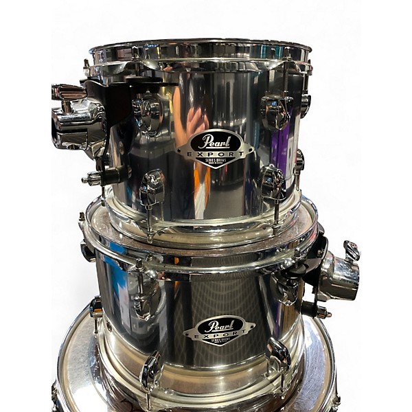 Used Pearl 5 Piece EXPORT NEW FUSION SHELL PACK Chrome Silver Drum Kit