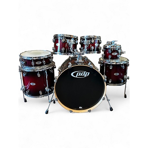 Used PDP by DW 7 Piece X7 BLACK TO RED SPARKLE Drum Kit