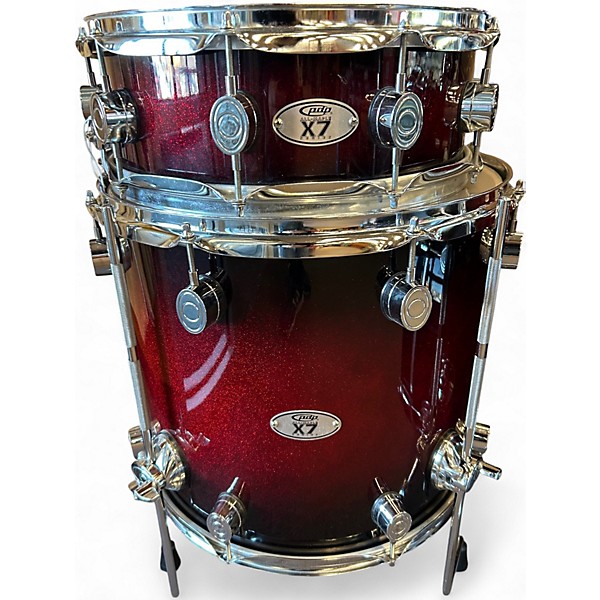 Used PDP by DW 7 Piece X7 BLACK TO RED SPARKLE Drum Kit