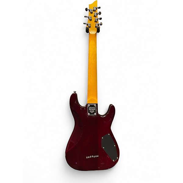 Used Schecter Guitar Research Omen Extreme 7 Left Handed Crimson Red Trans Solid Body Electric Guitar