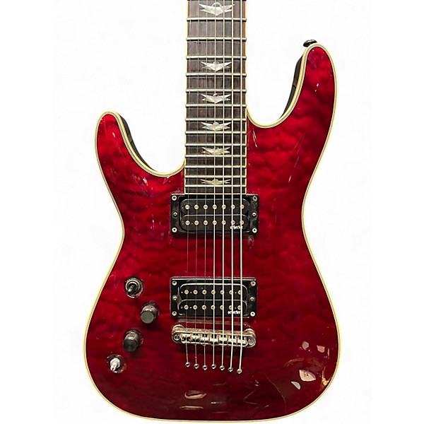 Used Schecter Guitar Research Omen Extreme 7 Left Handed Crimson Red Trans Solid Body Electric Guitar