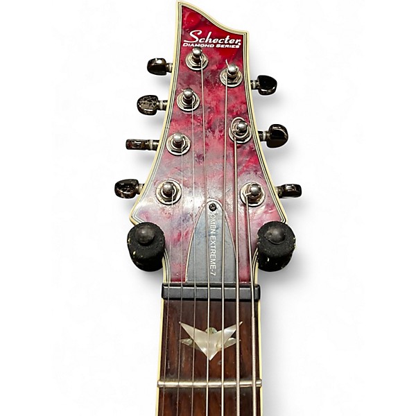 Used Schecter Guitar Research Omen Extreme 7 Left Handed Crimson Red Trans Solid Body Electric Guitar