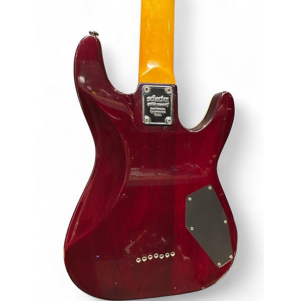 Used Schecter Guitar Research Omen Extreme 7 Left Handed Crimson Red Trans Solid Body Electric Guitar