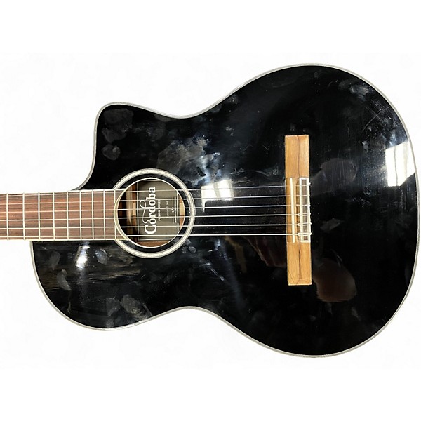 Used Cordoba Fusion 5 Jet Black and White Classical Acoustic Guitar