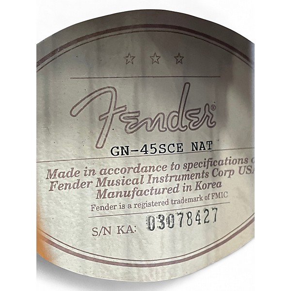 Used Fender GN45 Natural Classical Acoustic Electric Guitar