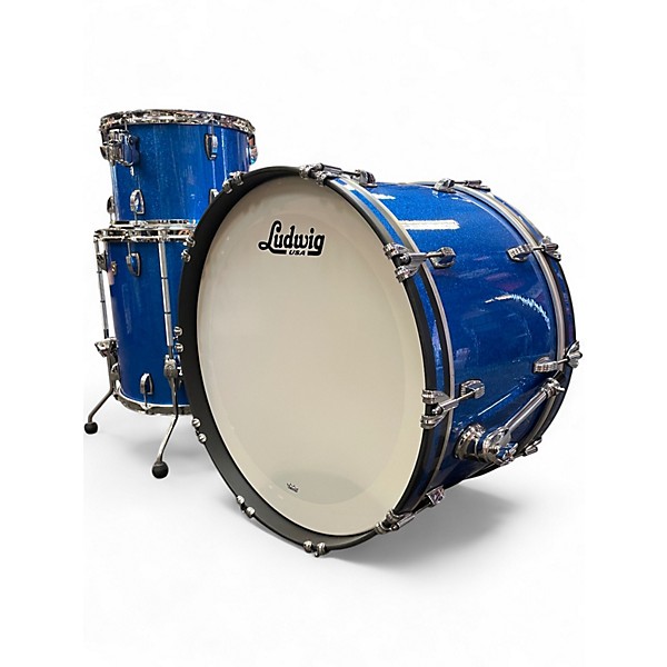 Used Ludwig 3 Piece Classic Maple Pro Blue Sparkle Drum Kit