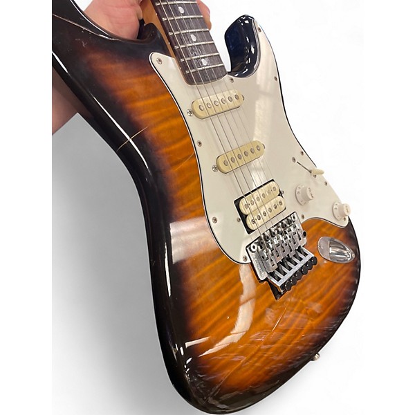 Used 1990s Fender Floyd Rose Stratocaster HSS Flame Sunburst Solid Body Electric Guitar