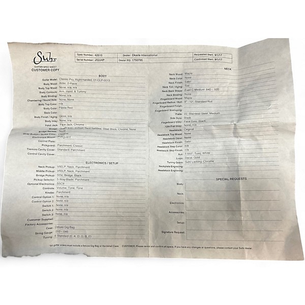 Used 2017 Suhr CLASSIC S  Fiesta Red Solid Body Electric Guitar