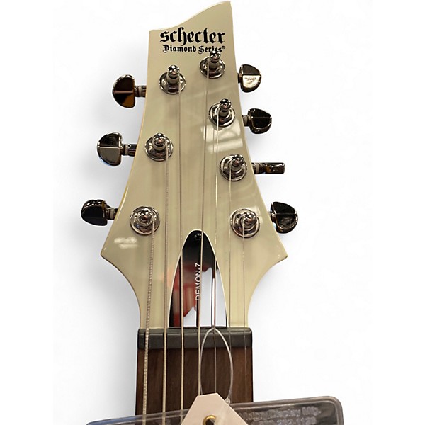 Used Schecter Guitar Research Demon 7 String White Solid Body Electric Guitar