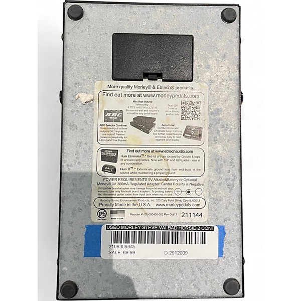 Used Morley Steve Vai Bad Horsie 2 Contour Wah Effect Pedal