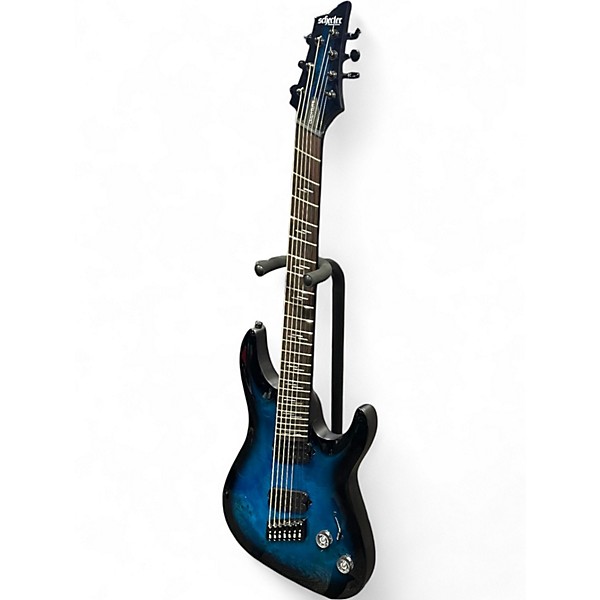 Used Schecter Guitar Research Omen Elite 7 Blue Burst Solid Body Electric Guitar
