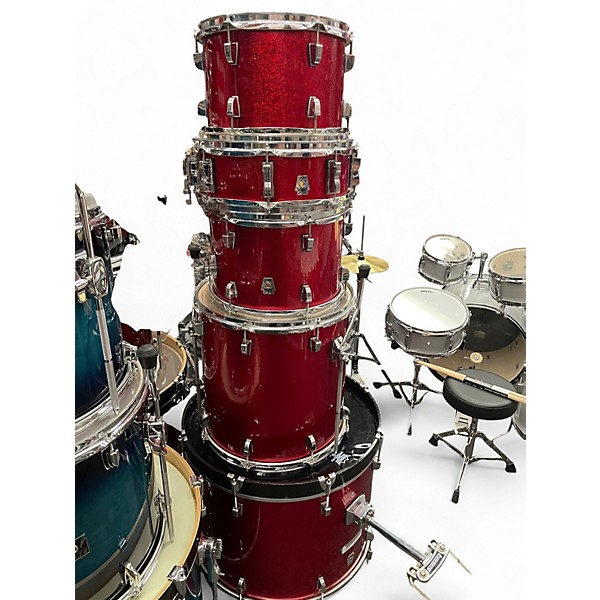 Used Ludwig 5 Piece Classic Maple Fab Outfit Red Sparkle Drum Kit