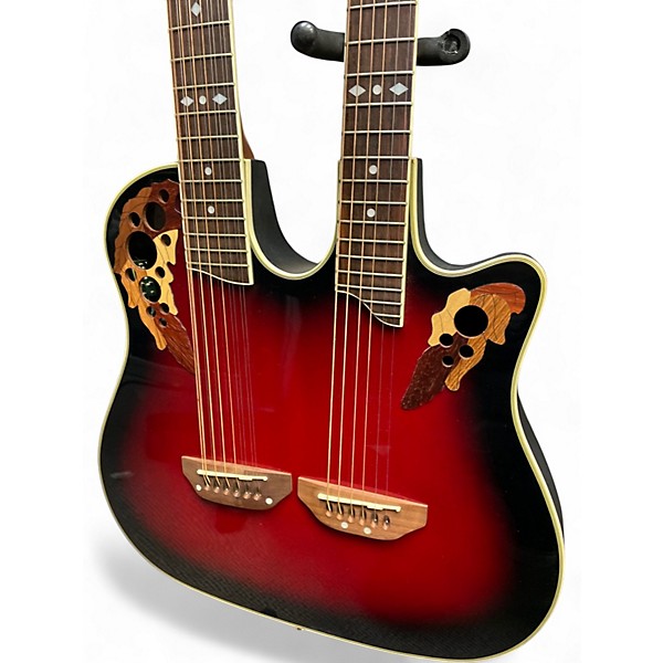 Used Ovation CSD 225 CELEBRITY DOUBLE NECK GUITAR RED EDGE BURST 12 String Acoustic Electric Guitar