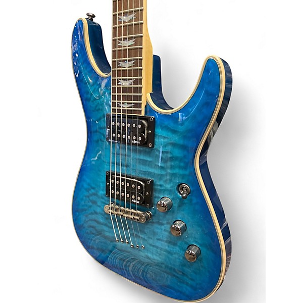 Used Schecter Guitar Research Omen Extreme 6 Ocean Blue Burst Solid Body Electric Guitar