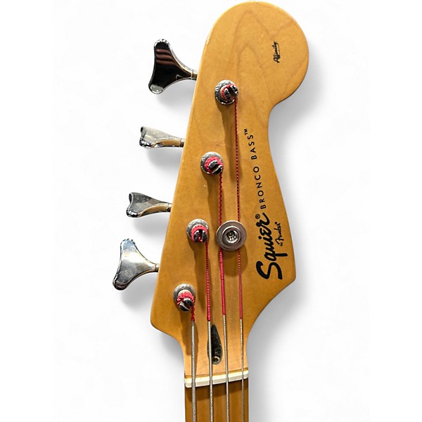 Used Squier Bronco Chrome Red Metallic Electric Bass Guitar