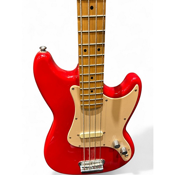 Used Squier Bronco Chrome Red Metallic Electric Bass Guitar