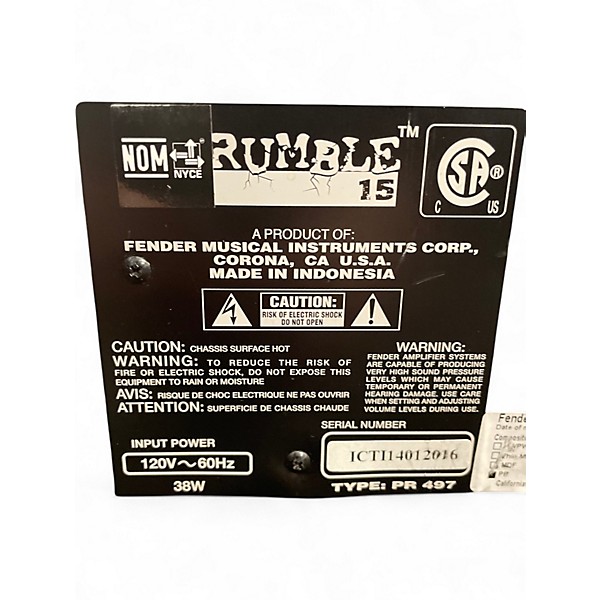 Used Fender Rumble 15 15W 1X8 Bass Combo Amp