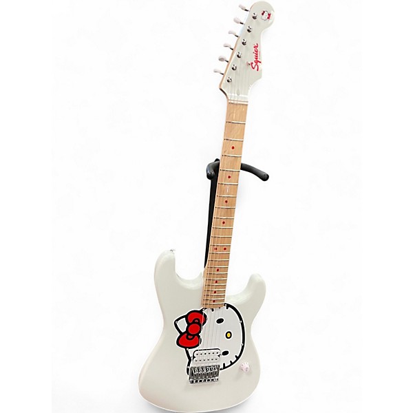Used Squier Hello Kitty Stratocaster single humbucker white WHITE Solid Body Electric Guitar