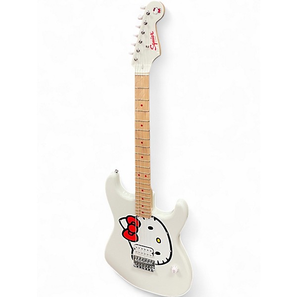 Used Squier Hello Kitty Stratocaster single humbucker white WHITE Solid Body Electric Guitar