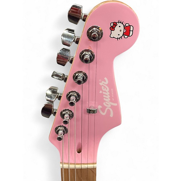 Used Squier Hello Kitty Stratocaster Single Hum Pink With Kitty Pickguard Pink Solid Body Electric Guitar