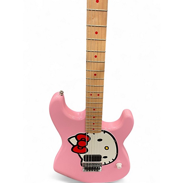 Used Squier Hello Kitty Stratocaster Single Hum Pink With Kitty Pickguard Pink Solid Body Electric Guitar