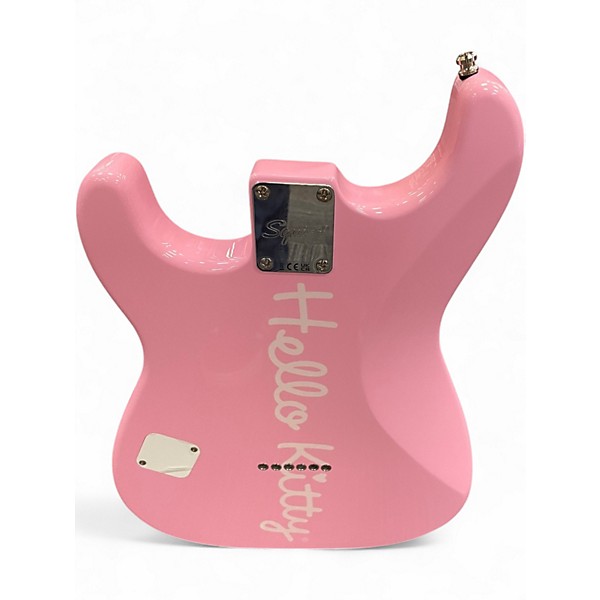 Used Squier Hello Kitty Stratocaster Single Hum Pink With Kitty Pickguard Pink Solid Body Electric Guitar