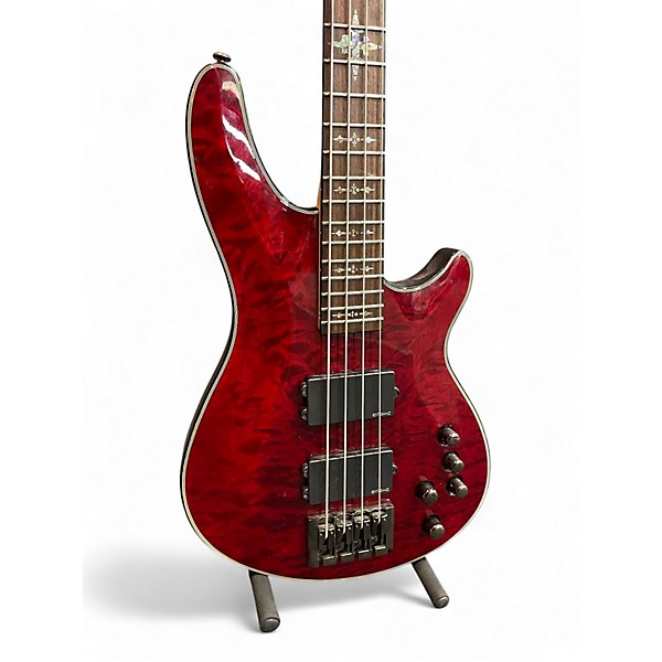 Used Schecter Guitar Research Damien Elite-4 Crimson Red Electric Bass Guitar