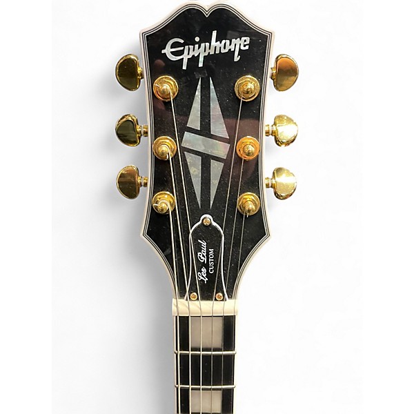 Used Epiphone Les Paul Custom Blackback Pro Antique Ivory Solid Body Electric Guitar