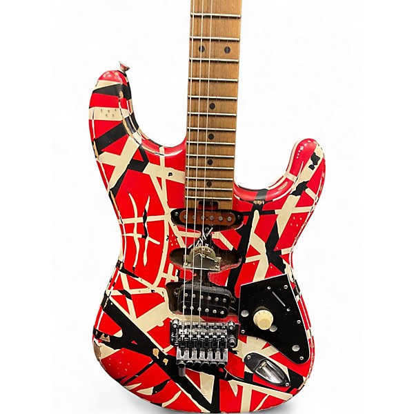 Used EVH Striped Series Frankie Red White Black Solid Body Electric Guitar