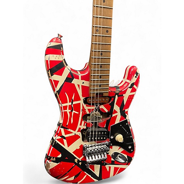 Used EVH Striped Series Frankie Red White Black Solid Body Electric Guitar