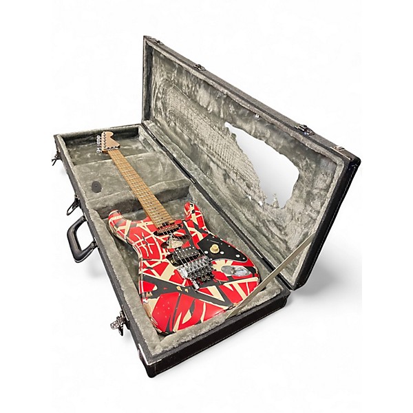 Used EVH Striped Series Frankie Red White Black Solid Body Electric Guitar