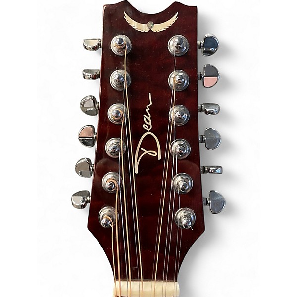 Used Dean JC-QM-12-TGE Transparent Red 12 String Acoustic Electric Guitar