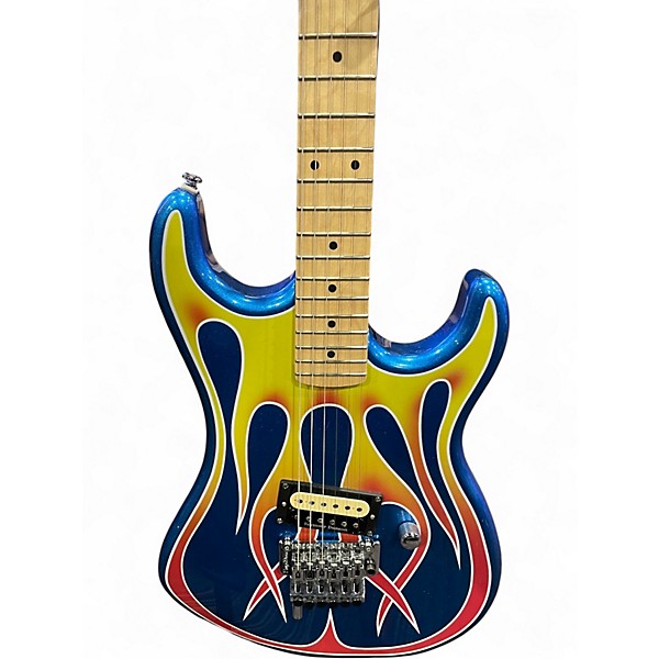 Used Kramer Baretta Hot Rod BLue Sparkle and Rad Flame Decal Solid Body Electric Guitar