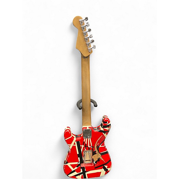 Used EVH Striped Series Frankie Red with Black and White Stripes Solid Body Electric Guitar