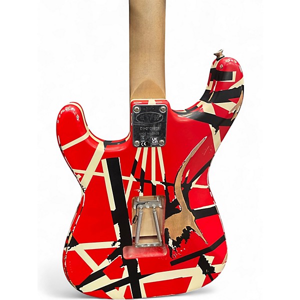 Used EVH Striped Series Frankie Red with Black and White Stripes Solid Body Electric Guitar