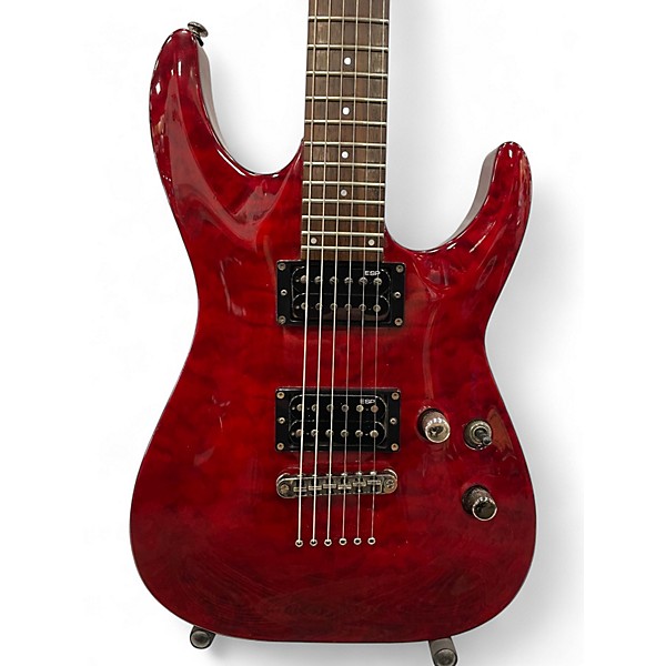 Used 2012 ESP LTD MH100QMNT See-Thru Black Cherry Solid Body Electric Guitar