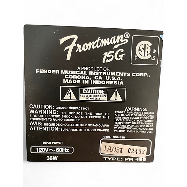 Used Fender Frontman 15G 15W Guitar Combo Amp