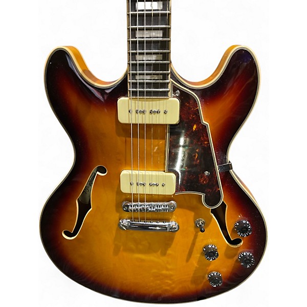 Used D'Angelico Premier Series DC 2 Tone Sunburst Hollow Body Electric Guitar