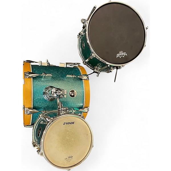 Used SONOR 3 Piece Martini Turquoise Galaxy Sparkle Drum Kit